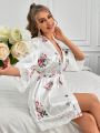 Women's Floral Pattern Bathrobe