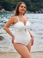 SHEIN Swim Basics Plus Size Cross Hollow Out Detail One Piece Swimsuit