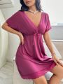 Women's Spliced Lace Bowknot Detail Sleepwear Dress