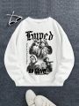 Teen Girls' Character Letter Print Round Neck Fleece Pullover Sweatshirt