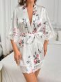 Women's Floral Pattern Bathrobe