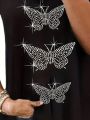 Plus Size Butterfly Pattern Sequin Patchwork T-Shirt