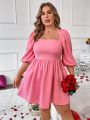 SHEIN MOD Plus Size Women's Puff Sleeve Dress