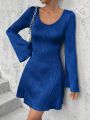 SHEIN Essnce Solid Color Elegant Bell Sleeve Dress