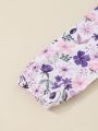 Baby Girls' Romantic Floral Print Long Sleeve Lace Bodysuit