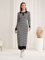 SHEIN Mulvari Women's Striped Sweater Dress With Split Hem