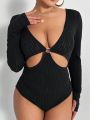 SHEIN SXY Cut Out Front Plunging Neck Bodysuit