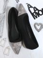 Faux Suede Rhinestone Detail Slip On Flats