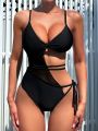 SHEIN Swim BAE One-piece Swimsuit With Criss-cross Knot And Cutout Side