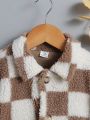 Young Boy Checkerboard Print Teddy Coat