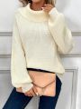 SHEIN LUNE Women's Solid Color Turtleneck Raglan Sleeve Loose Casual Sweater
