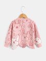 SHEIN Kids QTFun Young Girl Rabbit Pattern Asymmetrical Hem Sweater