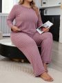 Plus Size Ruffled Ribbed Knit Pajama Set