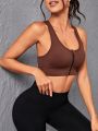 Women's Seamless High Elasticity Zipper Front Sports Bra