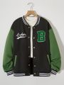 Teenage Boys' Letter Patchwork Contrast Color Baseball Jacket