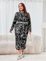 Plus Size Figure-flattering Bodycon Dress With Stripe Print, Belt Not Included