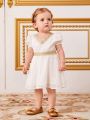 SHEIN Baby Girl Casual Holiday Style Short Sleeve Waist-Cinching Dress With Golden Tape