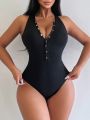 SHEIN Swim SPRTY Solid Color Backless One-Piece Swimsuit