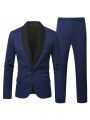 Extended Sizes Men's Color Block Shawl Collar Blazer And Pants Suit