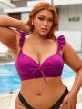 SHEIN Swim Vcay Plus Size Bikini Top With Ruffled Shoulder Straps And Knotted Front