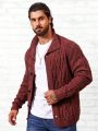 Men Solid Cable Knit Button Front Cardigan