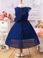 SHEIN Kids Nujoom Young Girl's Double Layer Ruffle Hem Sequins Detail Asymmetric Skirt Hem Dress