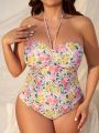 SHEIN Swim Mod Plus Size Floral Print Halter One Piece Swimsuit