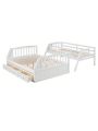 Twin Over Full Solid Construction Bunk Bed with Storage Staircase and 3 Drawers, Wood Bunk Beds Frame with Guardrails and Ladders, Can be Convertible into 2 Beds