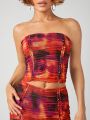 IMEXY SHEIN BAE Tie Dye Ruched Tube Top & Bodycon Skirt