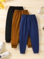 3 pieces of casual solid color knitted sweatpants for boys, college style loose and versatile trousers suitable for spring, autumn and winter