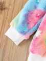 SHEIN Kids QTFun Toddler Girls Tie Dye Unicorn Print Teddy Sweatshirt & Pants