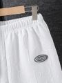 2pcs/Set Teenage Boys' Letter Patched Short Sleeve T-Shirt And Shorts With Embossed Logo Detail