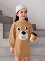 SHEIN Young Girl Cartoon Pattern Drop Shoulder Sweater Dress