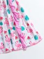 Tween Girls' Flamingo Print Cover Up With Ruffle Hem Detail