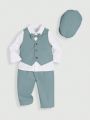 SHEIN Baby Boy Bow Front Shirt & Pants & Hat & Vest Blazer