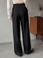 FRIFUL Contrast Side Seam Waist Belted Pants