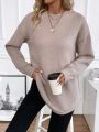 SHEIN LUNE Solid Drop Shoulder Curved Hem Sweater