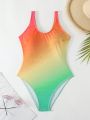 SHEIN Swim Vcay Gradient Round Neck Sleeveless One-Piece Swimsuit