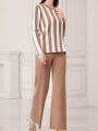 SHEIN Mulvari Split Hem Stripe Sweater And Knit Pants Set