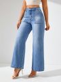SHEIN LUNE Women's Water-Washed Denim Jeans With Diagonal Pockets