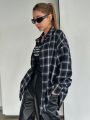 DAZY Oversized Plaid Shirt With Drop Shoulders