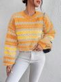 SHEIN Essnce Oversize Striped Sweater With Round Neckline