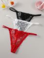 3pcs/Set Women'S Heart Shaped Lace Thongs