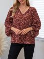 EMERY ROSE Women's Lantern Sleeve Shirt With Small Floral Pattern