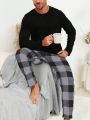 Men's Solid Color Long Sleeve T-shirt And Plaid Long Pants Homewear Set