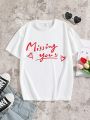 Teen Girls' Casual Street Style Heart & Letter Printed T-shirt