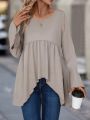 Flounce Sleeve Asymmetrical Hem Blouse