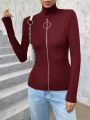 SHEIN Essnce Zip Up High Neck Tee