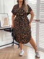 SHEIN LUNE Plus Size Leopard Print Short Sleeve Dress