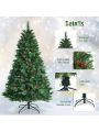 Costway 6ft Pre-lit Hinged Artificial Christmas Tree w/ Pine Cones & Red Berries